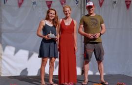 Suzi Perry being presented with the Fiona Dennis Trophy