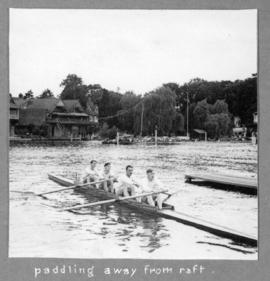 Paddling away from raft