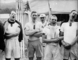 TRC oarsmen outside the boat tent